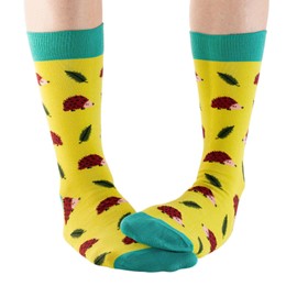 Doris & Dude Women Bamboo Crew Socks Hedgehog 1 Pair Med 3-7 Colourful Green Soft Durable Sustainable Gift