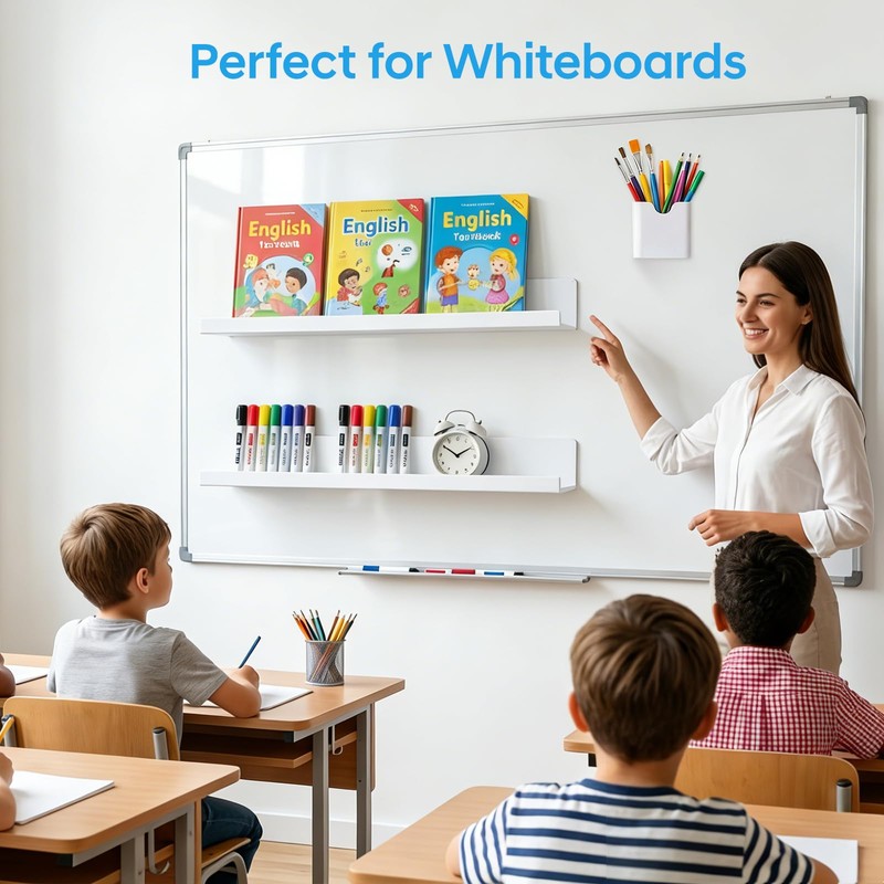 Chewlish 2 Pack 13.5" Metal Magnetic Bookshelf for Whiteboard, Strong