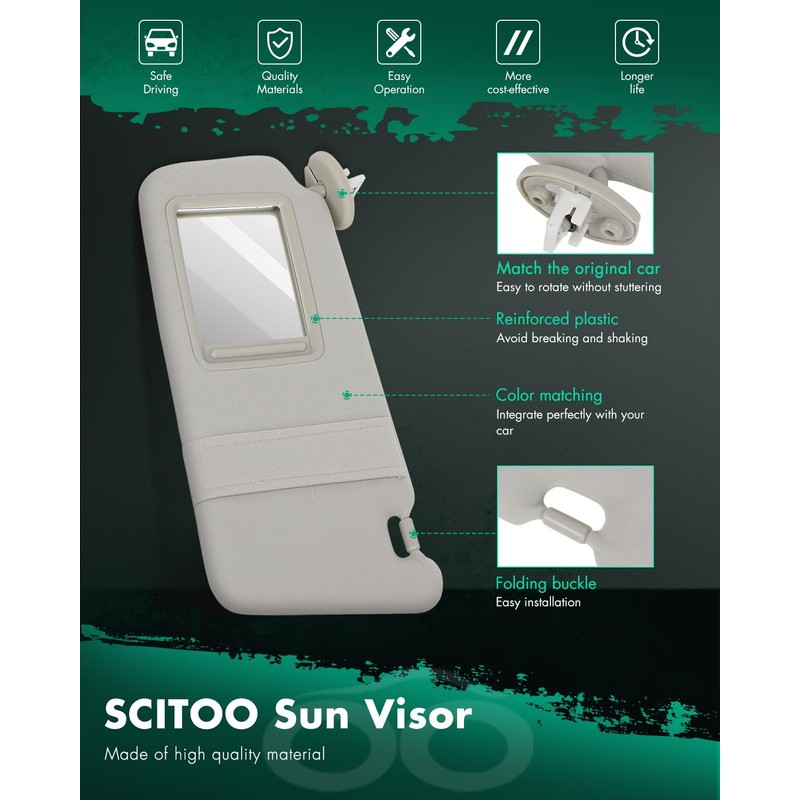 SCITOO Car Sun Visor Assbembly Left Driver Side Fit for