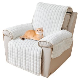 Lovehavren Plush Recliner Slipcover 23 Inches - Washable & Quilted Faux Wool Cover for Lazy Boy Chairs & Furniture. with Side Pockets, Large Recliner Chair Covers, Safe for Children/Pets,White