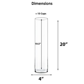 CYS Excel Clear Glass Cylinder Vase (H:20" D:4") | Multiple Size Choices Glass Flower Vase Centerpieces | Hurricane Floating Candle Holder Vase