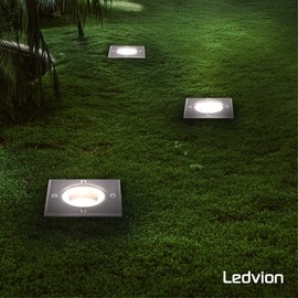 Ledvion, Square LED Recessed Floor Light, IP67, GU10, LED Recessed Spotlight Outdoor, Patio Lighting, Recessed Floor Spotlight, Garden Recessed Light