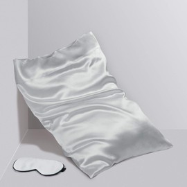 PiccoCasa Mulberry Silk Pillowcase for Hair and Skin, Both Sides 350TC 19 Momme Pure Silk, Silk Pillow Case with Envelope Closure Give A Silk Eye Cover, 1Pc Grey Standard(51x66cm)