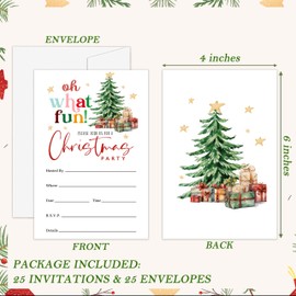 seclate Christmas Party Invitations, 25 Double-Sided Invitation Cards with 25 Envelopes, Xmas Tree Invites for Party Decoration Supplies Favors - F01