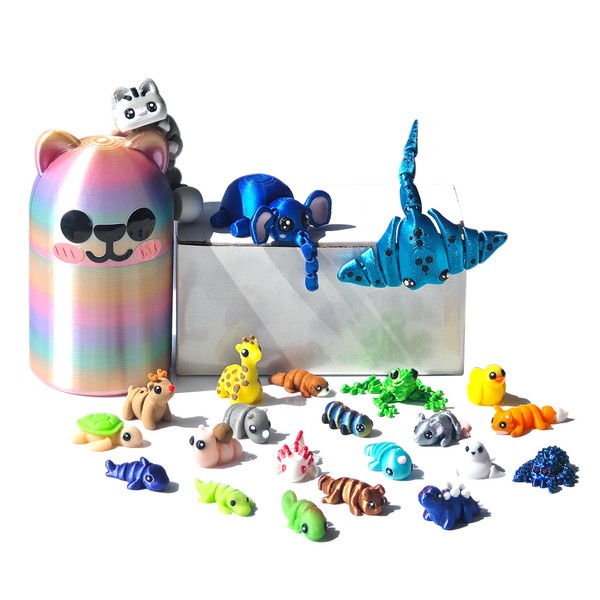 HiesDeosn 22PCS 3D Printed Mini Animal Set, 20pcs + 1Random