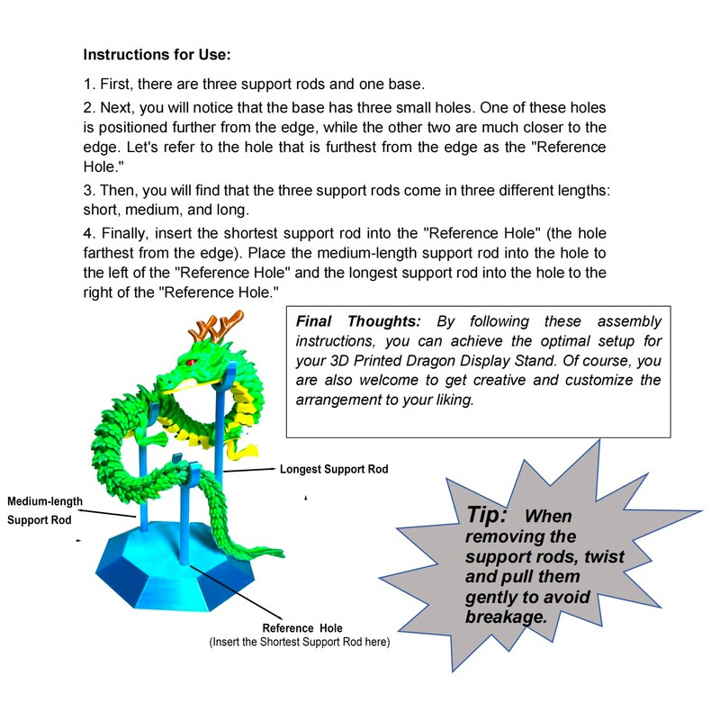 SHEETA 3D Printed Dragon Display Stand, Blue PLA Holder for
