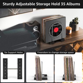Woodoulogy Vinyl Record Storage Stand for 35 Single LPs, Solid Walnut Album Display Holder, Long Play Music Collection Shelf,Now Playing Vinyl Album Rack, Wooden Document Book Folder Organizer