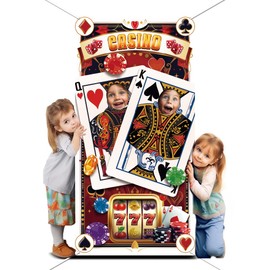 WADORN Casino Theme Party Photo Door Banner, Background Prop Poker Photo Props Banner Accessories Casino Night Carnival Decoration for Game Evening, Birthday Party, Photo Background Decoration, 180 x