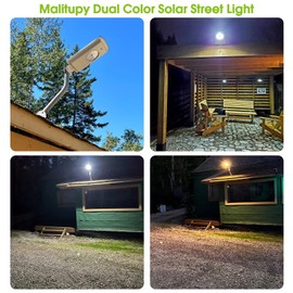 Malitupy Solar Street Lights Outdoor, Cool White/Warm White Solar Street Light Dusk to Dawn/Motion Sensor, 1300LM IP65 Waterproof with Remote, Dimmable Area Security Light for Yard Path Driveway