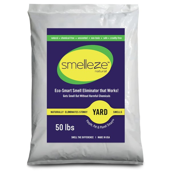 SMELLEZE Natural Yard & Concrete Smell Removal Deodorizer: 50 lb. Granules Eliminate Outdoor Pet Urine & Feces Odor. Long Lasting. People, Pet, Plant & Planet Safe.