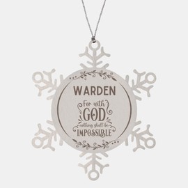 Bible Verse Warden Christmas Ornament Gifts, to My Warden for with God Nothing Shall be Impossible Warden Gifts, Xmas Gifts for Warden Snowflake Ornament Decorations