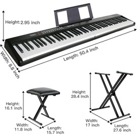 VEIYOUMO Keyboard Piano 88 Key Full Size with Music Stand, Bench, Microphone, Headphones, Built-In Speakers, Bluetooth, MIDI/USB/MP3 for Beginners Adults