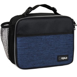 opux Insulated Lunch Bag Kids, Lunch Box for School Boy Girl, Leakproof Small Reusable Compact Soft Mini Cooler Bag, Toddler Small Lunch Boxes Kit Pail with Front Side Pockets (Navy)