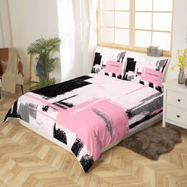 Feelyou Abstract Comforter Cover Set Modern Abstract Art Bedding Set for Boys Girls Children Pink Black Pattern Bedding Duvet Cover Set Room Decor Twin Size Bedspread Cover 2Pcs
