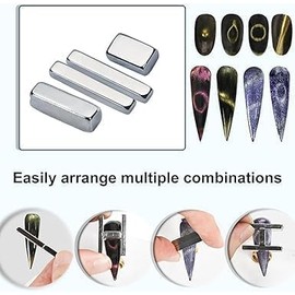 Silberner Doppelkopf-Magnetstab für 3D-Katzenaugen, multifunktionaler und starker Nagel mit langem Streifenmagnet für DIY-Maniküre – Gel-Nagellack, Kunst-Werkzeug-Sets, Schönheitspflege, 4 Stück