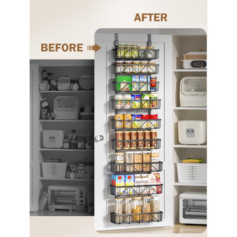Delamu Adjustable Over the Door Pantry Organizer, 9-Tier Metal Pantry