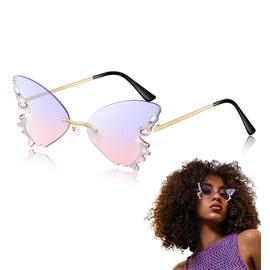 Yivaiks Purple Butterfly Sunglasses for Women Summer Rhinestone Sunglasses Birthday Holidays Fashion Trendy Sun Glasses Party Glasses Photography Props, Standard