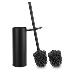 Toilet Brush, Black Toilet Brush, Includes 2 Brush Heads and Black Matte Stainless Steel Base