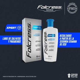 Folcress Xpert Shampoo Anticaida | Sin sulfatos, parabenos y colorantes, estimula el crecimiento, detiene la caida, shampoo de uso diario, pelo visiblemente más grueso, para hombres | 250 ml