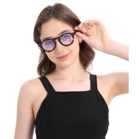 JFXQDR Round Blue Light Blocking Glasses, Retro Computer Gaming Eyeglasses Anti Eyestrain & UV Glare (Black Circle Frame)