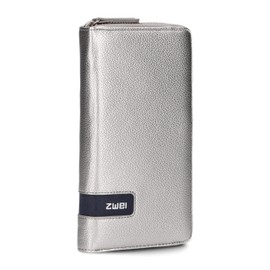 Zwei Mademoiselle.M MW2 Women's Wallet, 20 x 11 cm, High-Quality Soft Faux Leather, 15 Card Slots, Coin Pocket, View Compartment for ID Cards, All-Round Zip, silver, Classic and elegant
