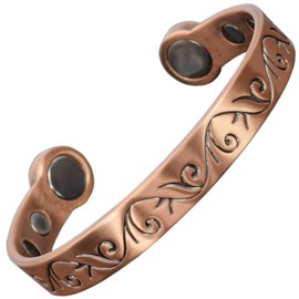 Ladies Copper Magnetic Bracelet Women’s Copper Bangle Large High Power Neodymium Magnets Unisex Adjustable-HPU (M: Wrist 16.5–19.5cm/6.3–7.6”)