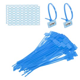 PATIKIL 8" Kabelbinder, 100 Stück Kabelbinder Etiketten Nylon Draht Markierungsetiketten Selbstschnürende Kunststoffbänder Beschriftbar Mit Etikettenpapier Für Organisation Kabel, Blau