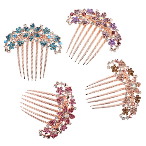 Didiseaon 4 Piece Set French Hair Clip Rhinestone Flower Metal