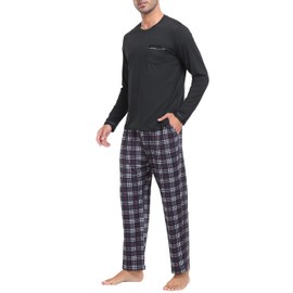 MoFiz Men's Pajamas Plaid Sets Sleepwear Long Sleeve Shirts and Pants Lightweight Soft Mens Pjs Lounge Set with Pockets