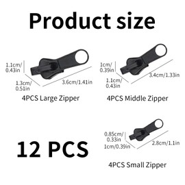 Pack of 12 Zip Repair Kit Zip Slider Replacement Zipper Retaining Kit Household Fix Zip Universal Repair Replacement Parts for Jacket Coat Travel Suitcase School Bag (Black)