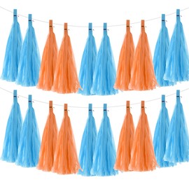 sourcing map 20Pcs Dark Blue,Orange Tassel Garland Banner with Rope Tissue Paper Tassels Party DIY Kits for Anniversary Wedding Birthday Party