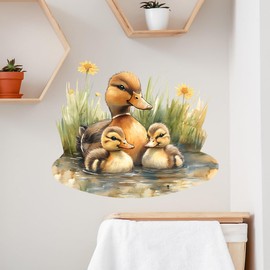 RoyoLam Duck Family Wall Decals Removable Farm Animal Vinyl Stickers for Nursery Kids Bedroom Bathroom and Classroom Watercolor Decor Peel and Stick Wall Art