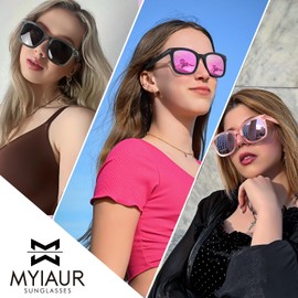 Myiaur Polarised Sunglasses for Women, Trendy Big Oversized Sun Glasses with Mirrored Lens UV400 Protection