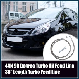 TUCKBOLD 4AN Turbo Oil Feed Line 36" Turbo Feed Line Length Stainless Steel Braided AN4 90 Degree Straight Hose End Remote Turbocharger Oil Drain Return Line Automotive Parts