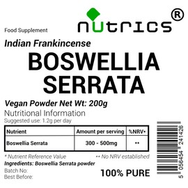 Nutrics® 200g BOSWELLIA SERRATA Powder Indian Frankincense Boswellic Acid - 100% Pure, No fillers, Binders or Bulking Agents (200g)