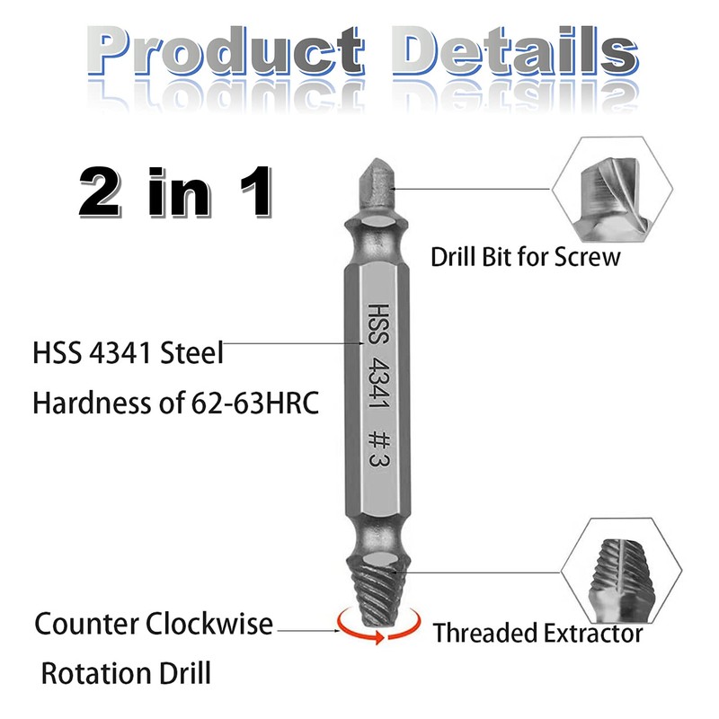 6 PCS Damaged Screw Extractor Set, Double-Head Drill Bit Set