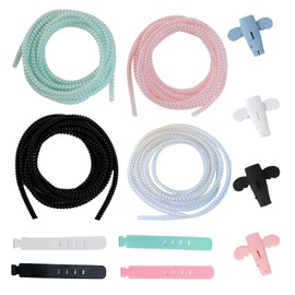 KASESSS Pack of 4 1.4 m Cable Spiral, Flexible Cable Protection Tube, Spiral Hose with 4 Pieces Cable Protection Animals and 4 Pieces Cable Ties, Cute Cable Tube for Charging Cable of Mobile Phones,
