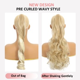 Webshaiy Ponytail Extension, Ponytail Hairpiece, Long Wavy Ponytail Braid Extension, Synthetic Hair Extensions, Claw Clip-In Hairpiece, Ponytail for Women, 55 cm, Sandy Blonde & Bleach Blonde