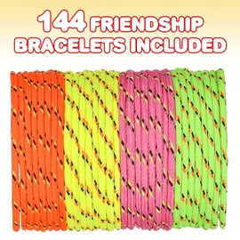 ArtCreativity Adjustable Friendship Bracelets - Pack of 144 Fabric Material Wristbands in Assorted Neon Colors - Fun Party Favor, Carnival Prize - Amazing Gift for kids, adults and pets