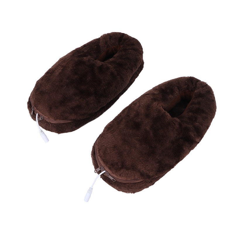 Electric Heated Slippers Temperature Adjustable Winter Soft Plush Heating Shoes