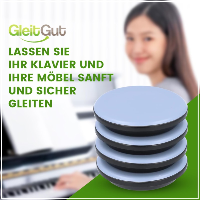 Gleitgut 4 x Furniture Coasters 65 mm Piano Bowl Teflon