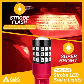 Alla Lighting Upgraded Version T25 3156 3157 LED Strobe Brake Lights Bulbs, Red Flashing Stop Lamp 3057K 4057K 3457 4114 4157KX 3157KK 3157KX 3155 Super Bright 2835-SMD 12V