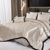 Satin Full Comforter Set Silk Like Beige Bedding Comforter 8