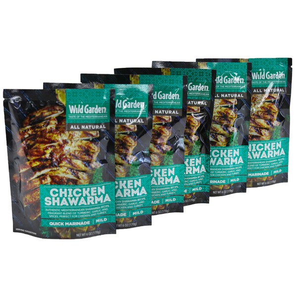 Wild Garden Ready-To-Go Chicken Shawarma Marinade, 100% All Natural, No Additives, No Preservatives, Bold, Flavorful, Perfect for Chicken, Grilling! 6 pack