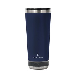 Go Caddy 18 oz Tumbler with Bluetooth Speaker, Insulated Stainless Steel Travel Cup with Lid, Hot & Cold Drink Thermos, Built-In Speaker, Rubber Base, Navy Blue