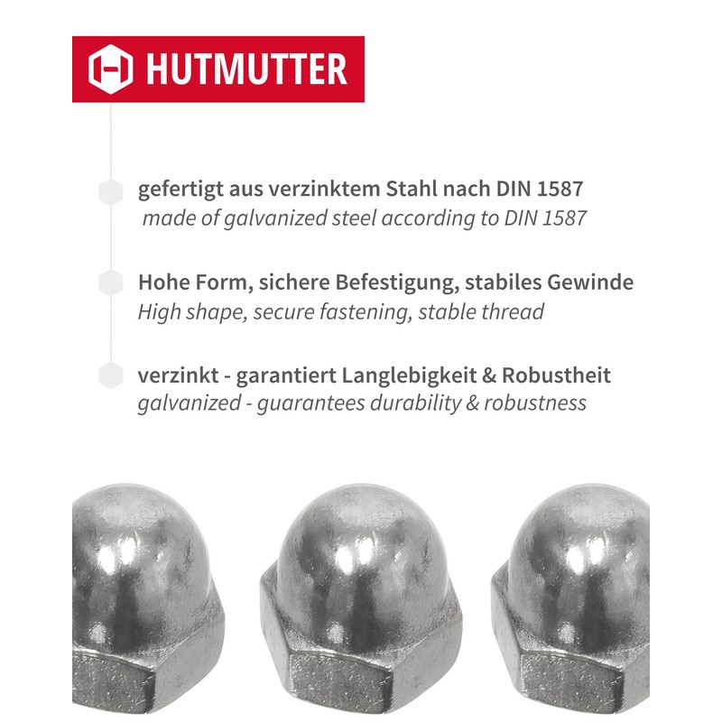 Gedotec Cap Nut DIN 1587 M14 Pack of 20 Galvanised