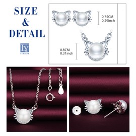 Yumilok 925 Sterling Silver Simulated Pearl Earrings Necklace Jewellery Set for Girls Daughter