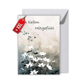 WBdesignz Sympathy Card with Envelope - Condolence Card White Flowers with Birds - Funeral Card Sympathy Card (XXL DIN A4)