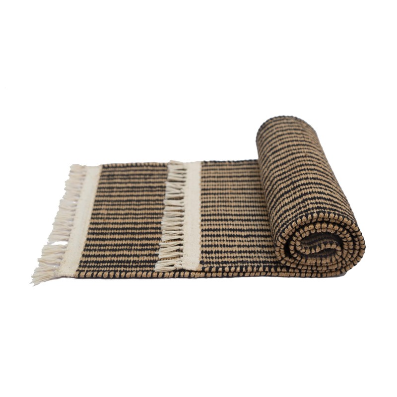 Jute Runner Rectangular Twine Black and Natural 72x12 in