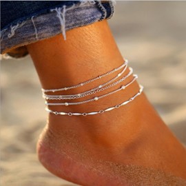 Ankle Bracelets for Women Waterproof Anklets Sparking Silver Anklets Dainty Layered Link Chain Rhinestone Anklets Summer Beach Foot Chain Jewelry Gifts (Layering)